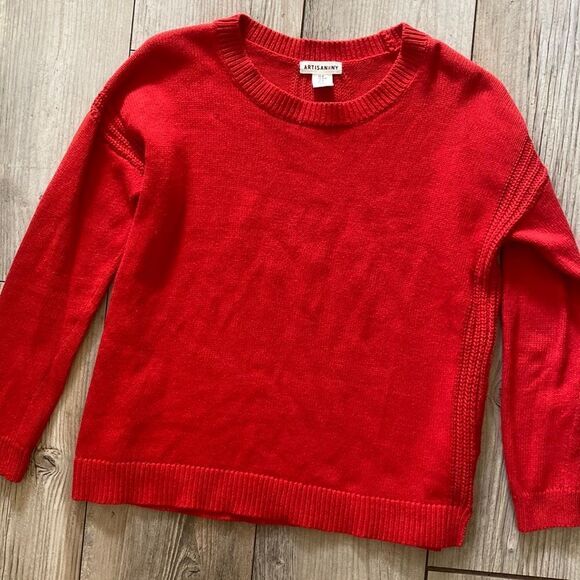 Artisan NY Sweater Red Medium Cable Knit Medium - Picture 1 of 5